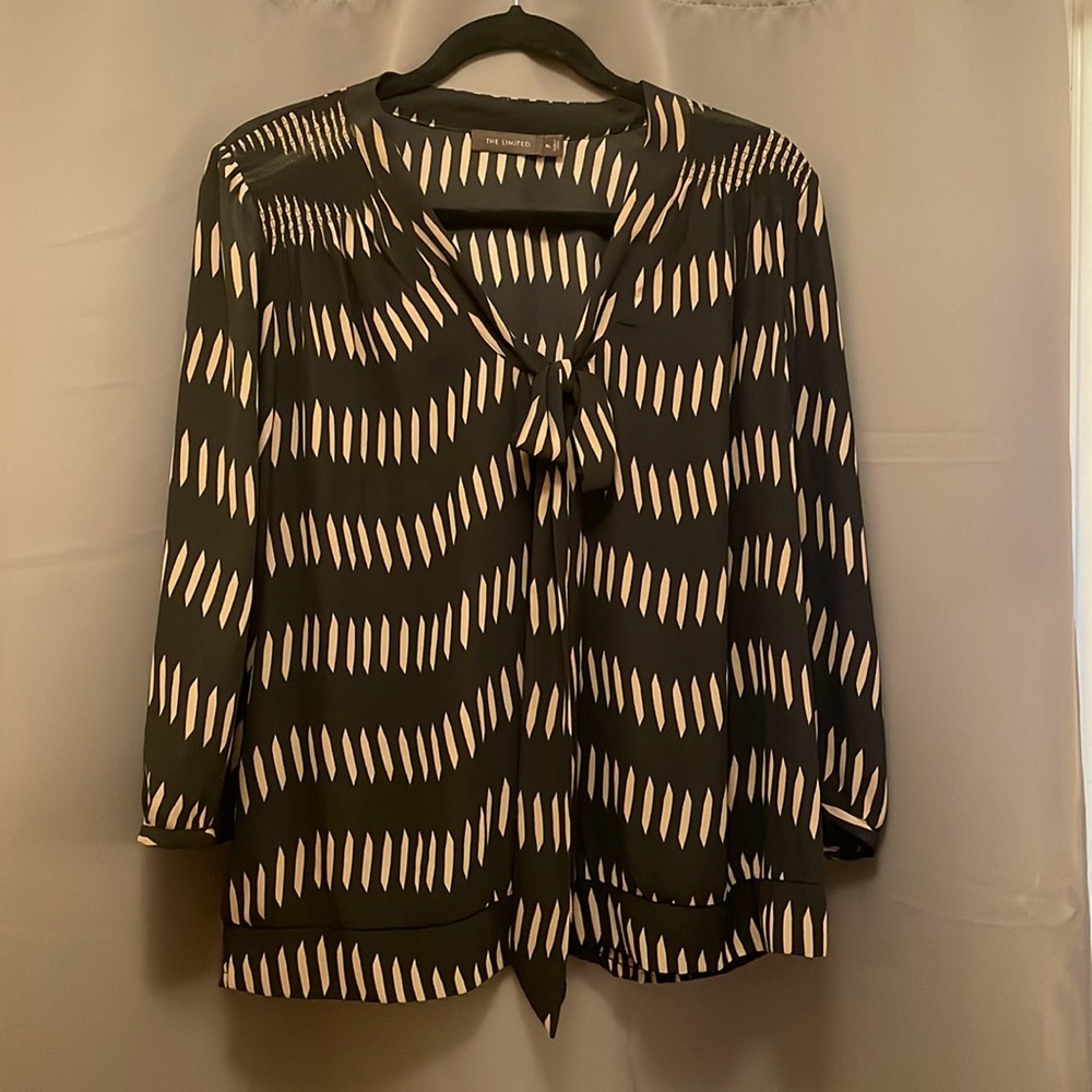 The Limited geometric print tie neck blouse